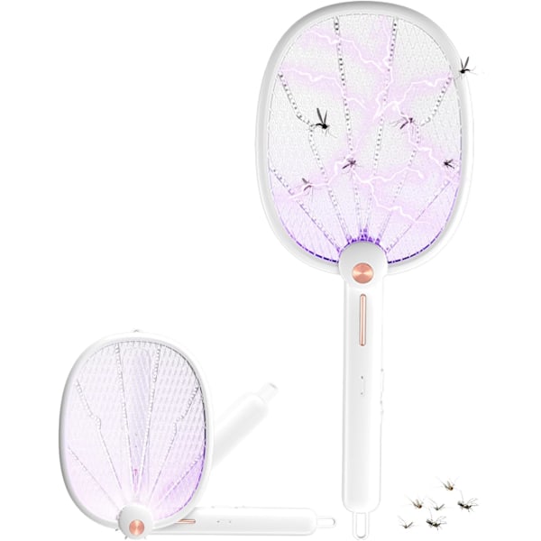 Electric Fly Swatter, 4000V Folding Electric Mosquito Killer with Anti Touch Protection, USB Charging Fly Zapper with Light Wave Mosquito Attraction