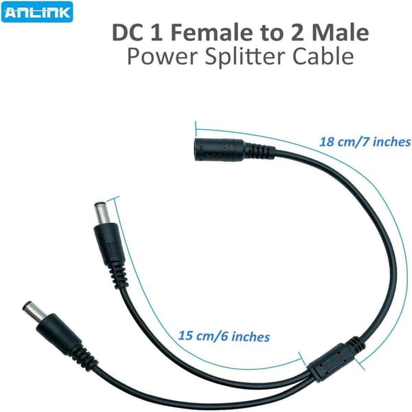 DC-strømkabeldeler - 2-pak sort, 1 hun til 2 han 5,5 mm * 2,1 mm strømudgangsadapterkabel til CCTV-sikkerhedskameraer, LED-striber og mere