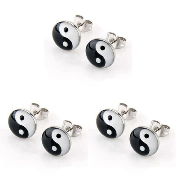 PAR Runde Nålesymbol Yin og Yang 10mm Øreringe