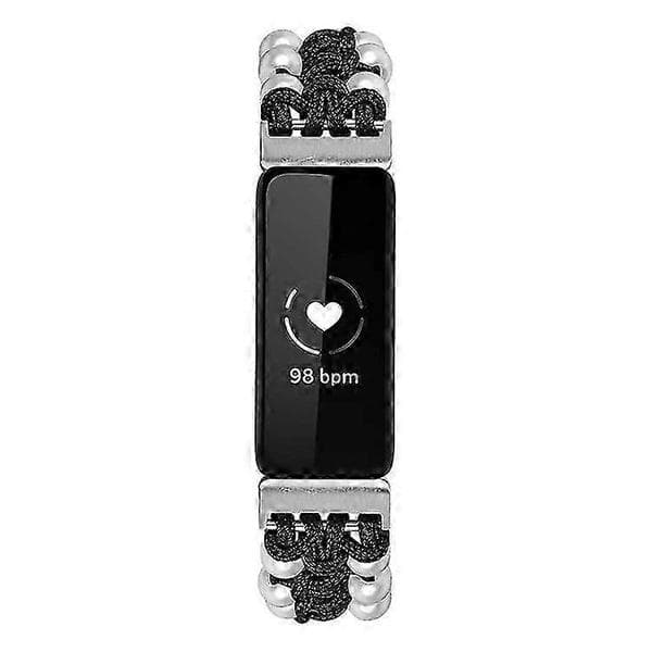 Justerbart flätat nylonband kompatibelt med Fitbit Inspire 2 armband Black