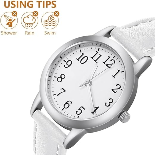 Damklocka, Analog Kvartsklocka, Läderrem Lättläst Ton Klocka Premium Mode Armbandsur för Kvinnor Damer Flickor