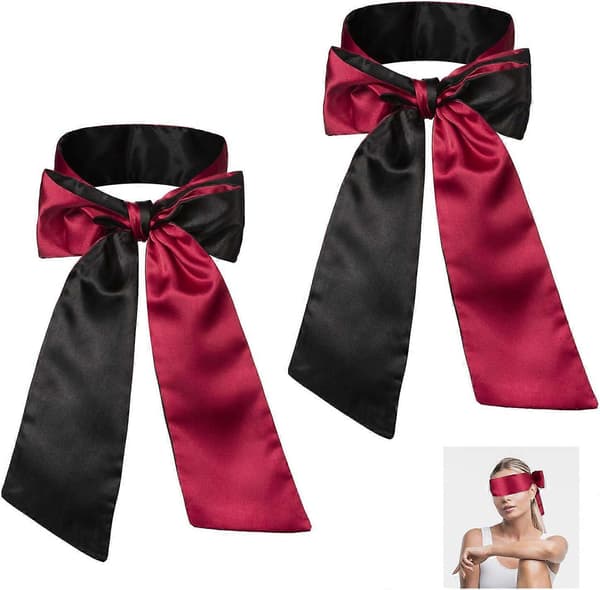 MUJIXI Satin Sovmask, 2-pack Sovmask, 150cm Satin Ögonmask Sovmask (för par), 2-pack Svart & Röd Satin Ögonmask Sovmask