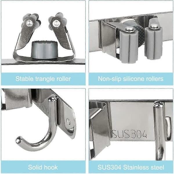 Veggmontert holder for mopp og kost