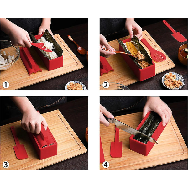 Sushi Making Kit 10 stk Plast Risrull Sushi Maker Form Former Gaffelspatel For gjør-det-selv-hjemmebegynnere Red