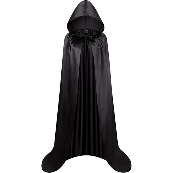 Lang sort kappe med hætte middelalderlig vampyr heks kostume damer halloween kostume karneval jul voksen 150CM