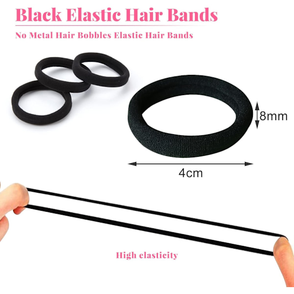 Elastiska hårband, 50 st hårsnoddar, hårspännen, hästsvanshållare, pannband, 8 mm mjuka sömlösa hårband, elastiska hår (svart)