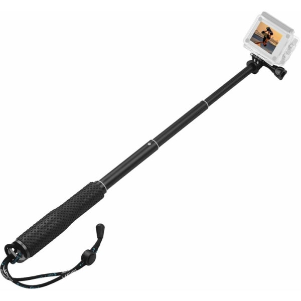 Bærbart actionkamera Selfie Stick Sportskamerastøtte Vlog Aluminiumslegering Maks.? Forlengbar lengde 48 cm/19 tommer med lang skrustropp, modell: svart