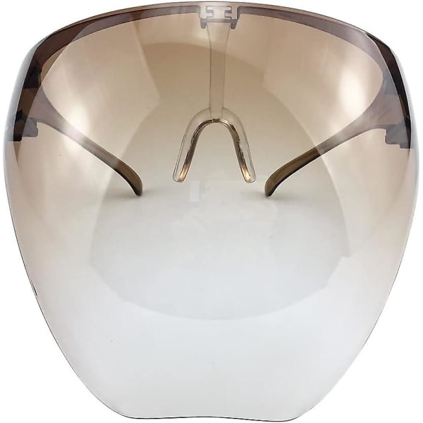 Ansigtsskærm i solbrillestil med 180 sikkerhedsdækkende antidugbriller og integreret klar visir i ét brunt design