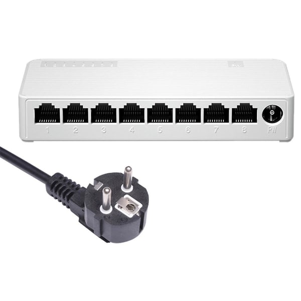 8 Ports 100 Mbps Ethernet-svitsj Bærbar Ethernet-splitterhub-minisvitsj med strømkabel EU-plugg