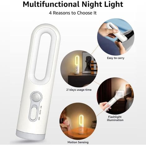 Bærbar 2-i-1 LED nattlampe, hvit, øyebeskyttende