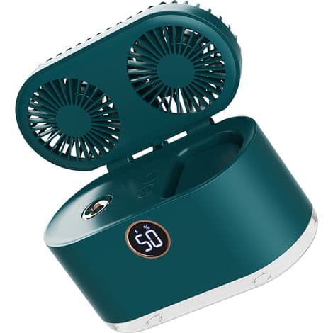 Lille 2-i-1 ventilator og luftfugter – USB genopladelig – stærk vind – grøn – kontor/soveværelse