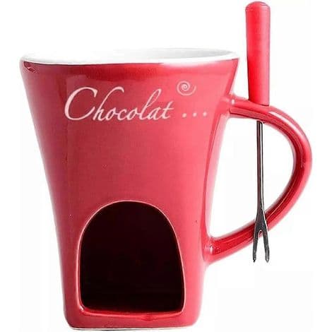 Chokladsmältningsmugg, fonduekoppar, 130 ml keramisk ostmugg med gaffel