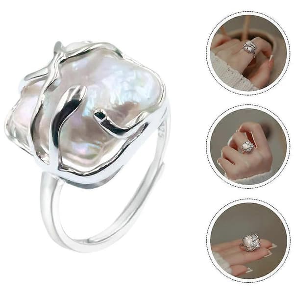 Justerbar Fingerring Dame Åben Ring Perleringe 5 stk Sølv Metal