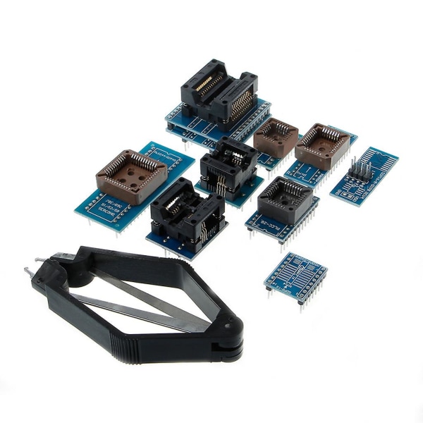 10 programmerare adaptrar Sockets Kit för Tl866cs Tl866a Ezp2010 med Ic Extractor Blue
