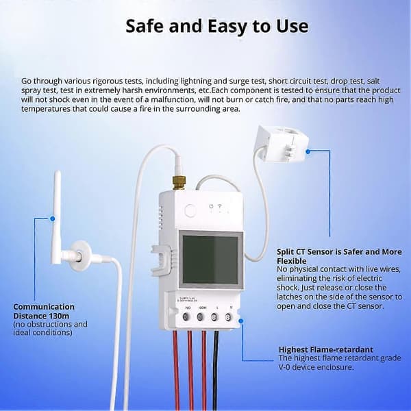 POWCT Ring Smart Power Meter ESP32 Chip Strømtransformator 100A Energimonitor Kontaktorkontroll Fungerer med Alexa IFTTT White