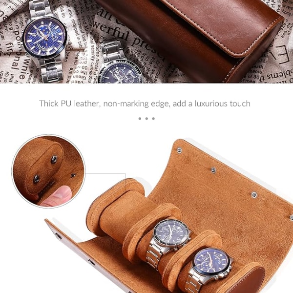 Travel Watch Case, Watch Box for mænd, 3 Slots Läder Watch Case