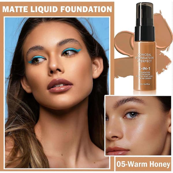 Concealer Full Coverage Foundation för Mogen Hud, Oljekontroll Matt 2 i 1 Concealer Flytande Foundation Smink Vattentät Bas Color 05