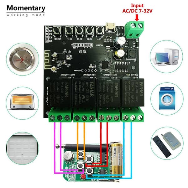 2X 4CH Tuya Switch WiFi Switch Modul Trådløst Relæ Smart Life APP Fjernbetjening Smart Timer til Smart Home Switch Black