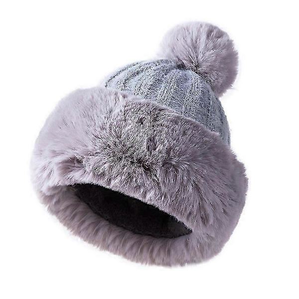 Damstickad Mössa Vinter Prinsessmössa Mongolisk Mössa beige