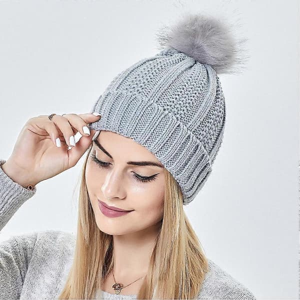 Dame Vinter Strikket Hue Blød Åndbar Elastisk Strikkehue til Shopping og Dates 7 Light Gray