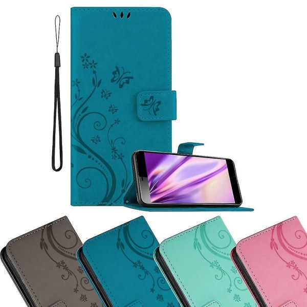 Sony Xperia L3 cover - case ja telinetoiminnolla ja korttipaikalla FLORAL BLUE