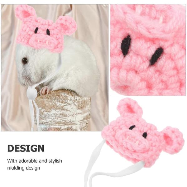 Rosa Hamster Stickad Mössa för Små Husdjur Mini Stickad Mössa med Rem