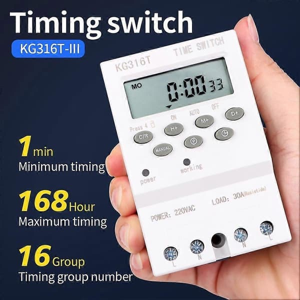 KG316T-III 220VAC 30A Digital Timerbryter KG316T Automatisk Elektronisk Timer Programmerbart Relé 168 Timer Tidskontroll