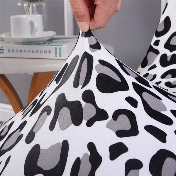 (Vit leopardmönster) Stolsöverdrag Set om 6, Stretch Stolsöverdrag, Universal Armlös
