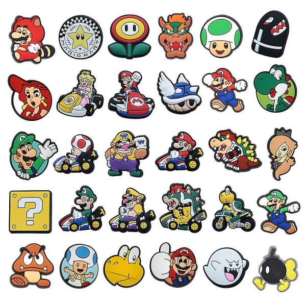 30kpl Super Mario Series Crocs Kengät Charms Rantakengät Sandaalit Koristelahjat Kengät Asusteet Set