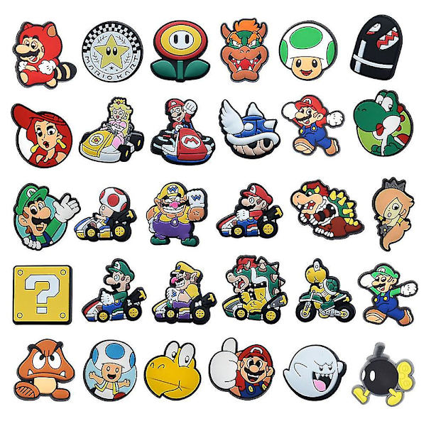 30st Super Mario Series Crocs Skor Berlocker Strandsko Sandaler Dekoration Presenter Skor Set