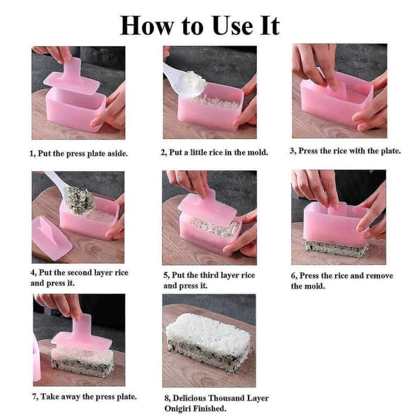 2-pak Risbolleform Rektangel Tusindvis af Lag Sushi Maker Form (pink)