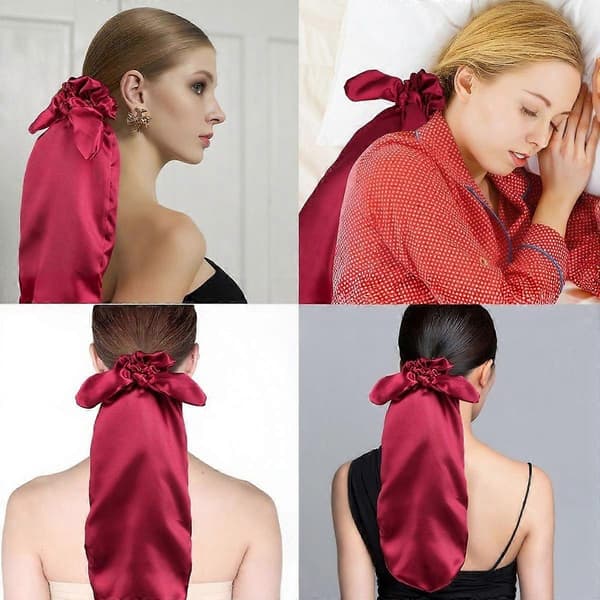 Silkepanser for soving og silkescrunchies 2-i-1, 100 % silkehårstrikk for langt hår med justerbart elastisk bånd Black