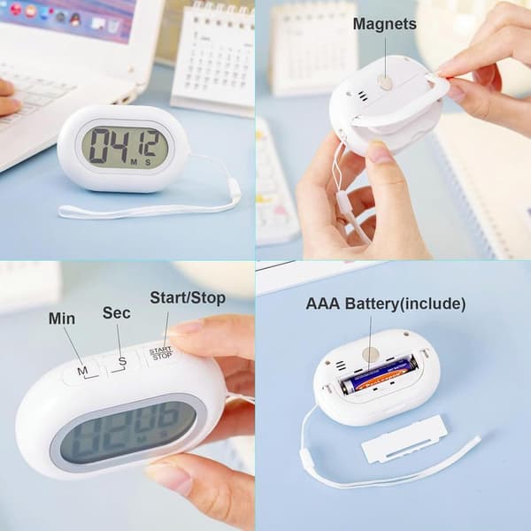 Kökstimer, kökstimer för matlagning, timer med magnetisk baksida, nedräkningstimer med högt alarm och stora siffror för matlagning