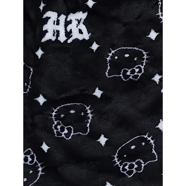 Cartoon KT katt pyjamas tjocka damer höst och vinter plus sammet varm fritids hem graffiti flanell byxor black XXL