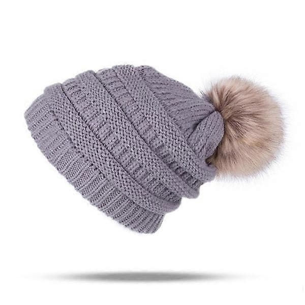 Høst- og vinterfleeceforede strikkeluer Voksen Pom-Pom Varme strikkeluer Foreldre-barn tykke luer Light Gray