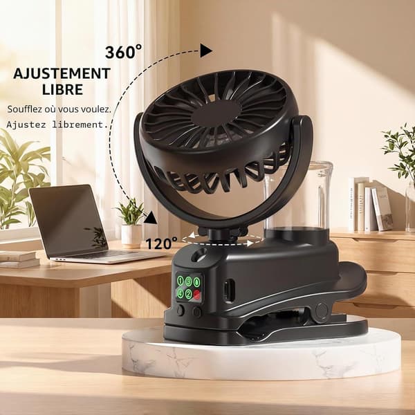 Mini bærbar USB clip-on ventilator (sort)