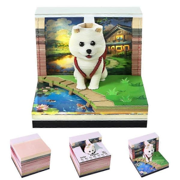 Avrivbar Bordkalender Dekor 2026 Time Piece Kalender 2026 Led Lys 3D Hund