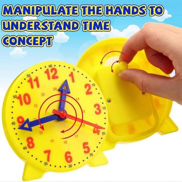 24-piece Kids Clock Set, 4-inch Mini Clocks with Gears for Time Telling, Math Development, Yellow Classroom Supplies