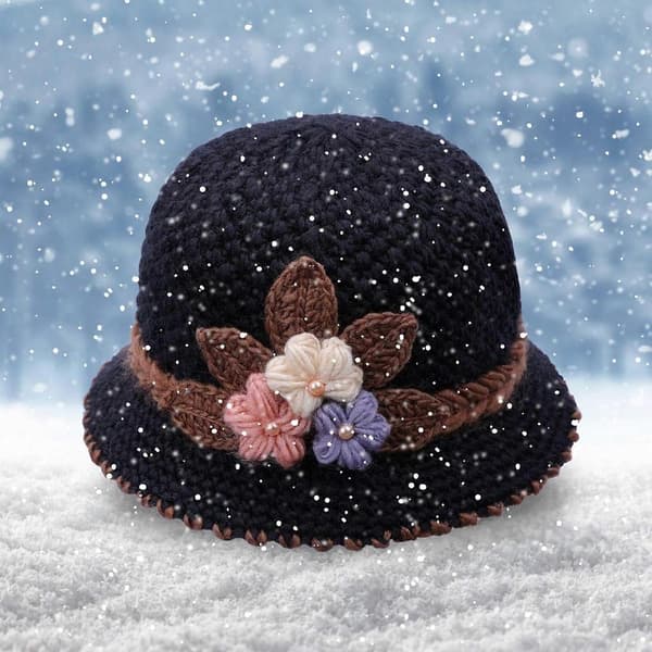 Vinter Dame Blomster Strikket Ullhatt Ørebeskyttelse Ullhatt For Eldre Strikket Hatt StretchFit BK