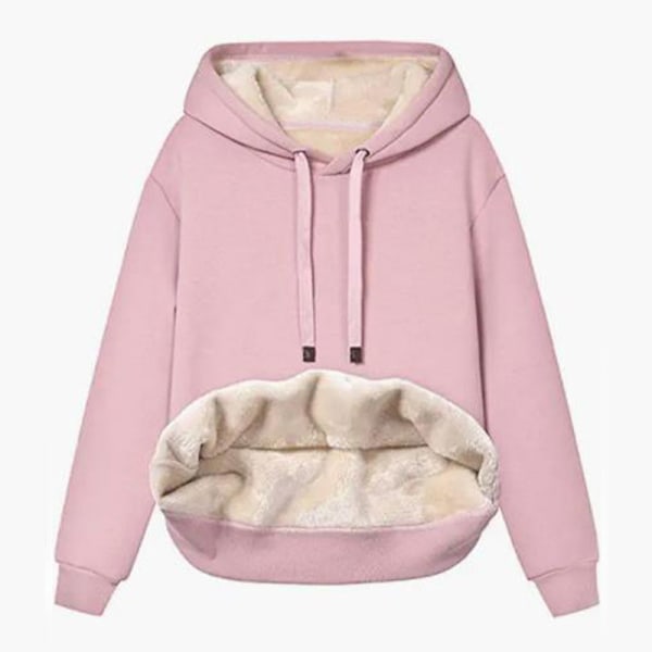 Dame Hoodie med Fleeceforet Trøje, Casual Vintervarm Pink Pink M