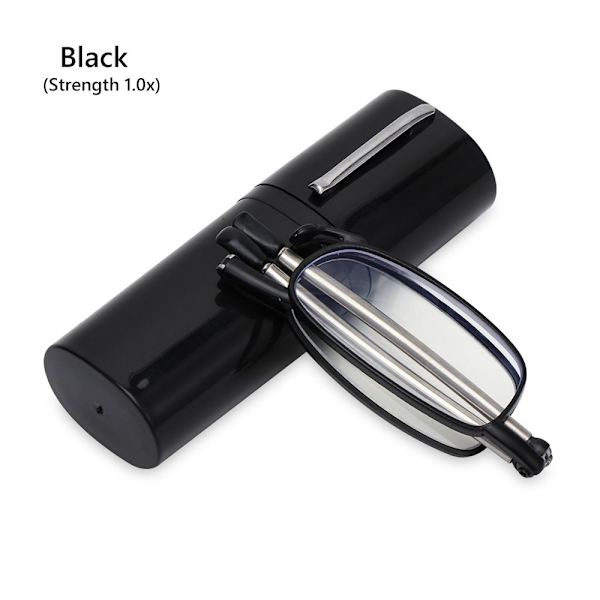 Fällbara läsglasögon med rörfodral CASE STYRKE 1.0X musta black Strength 1.0x
